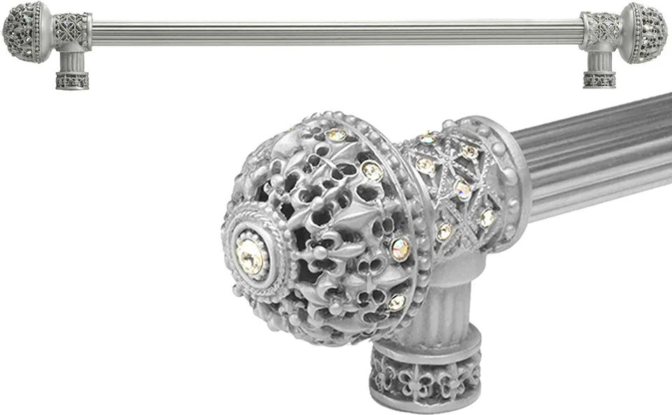 Versailles 7650R-23AB Chrysalis Fleur De Lys 22'' cc long pull large finial w/ Swarovski Crystals w/ 5/8'' reeded center 7650R-23AB