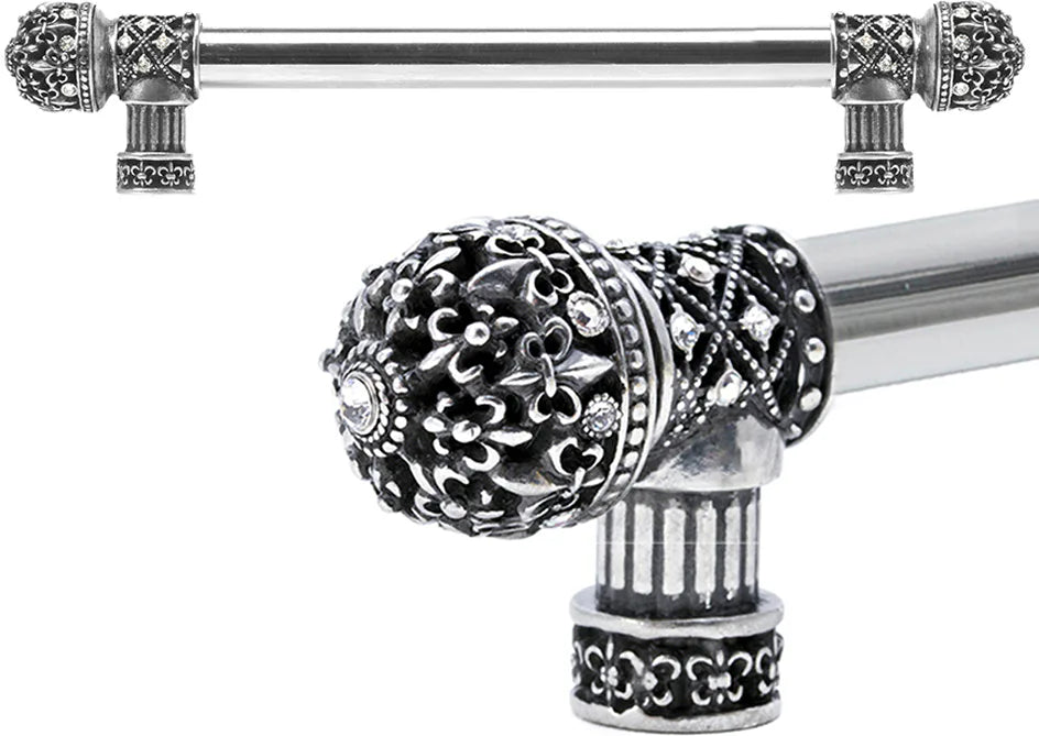 Versailles Fleur De Lys 9'' cc long pull small finial with Swarovski Crystals 7654