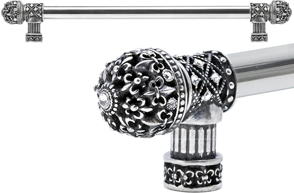 Versailles Fleur De Lys 18'' cc long pull small finial with Swarovski Crystals 7656