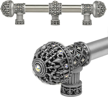 Versailles Fleur De Lys 6'' cc long pull large finial with Swarovski Crystals with center brace 7660