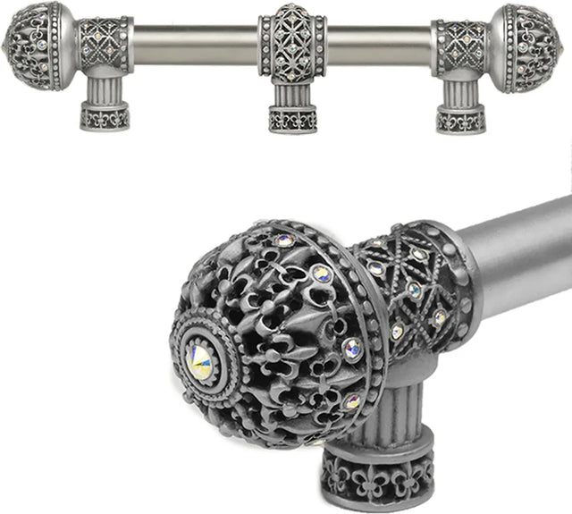 Versailles Fleur De Lys 6'' cc long pull large finial with Swarovski Crystals with center brace 7660