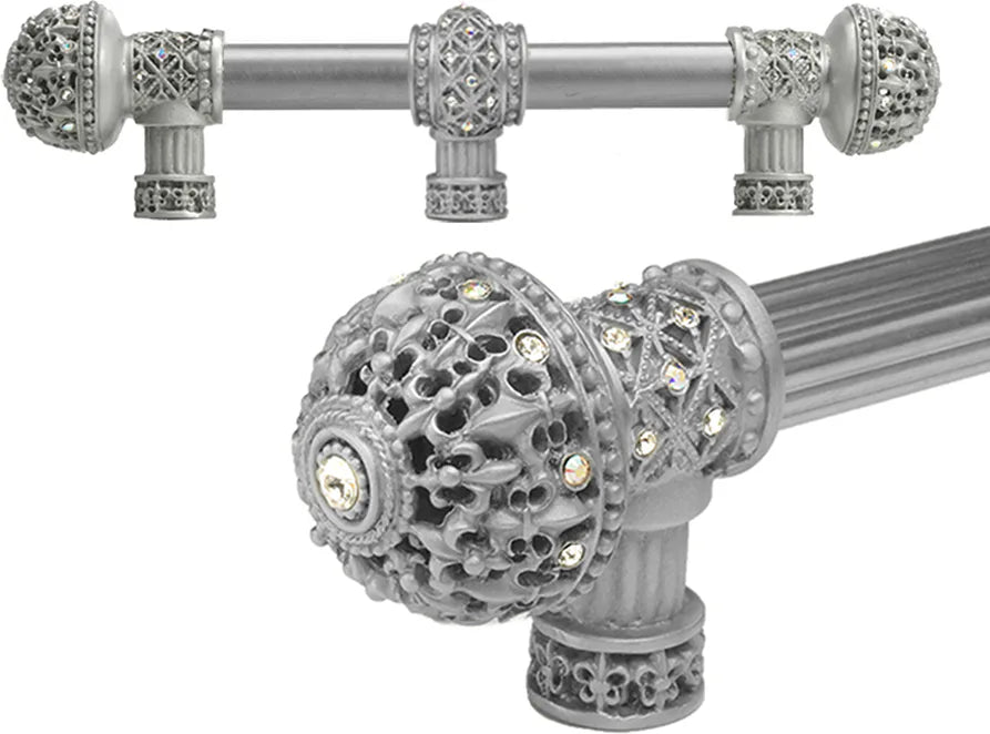 Versailles 7660-23AB Chrysalis Fleur De Lys 6'' cc long pull large finial w/ Swarovski Crystals w/ 5/8'' smooth center w/ center brace 7660-23AB