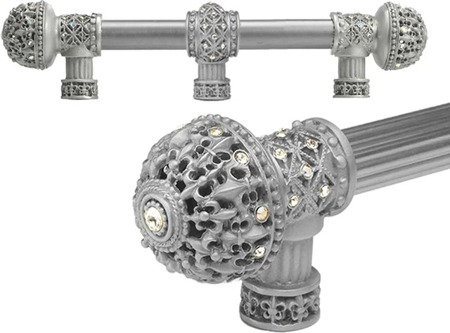 Versailles 7660-23AB Chrysalis Fleur De Lys 6'' cc long pull large finial w/ Swarovski Crystals w/ 5/8'' smooth center w/ center brace 7660-23AB