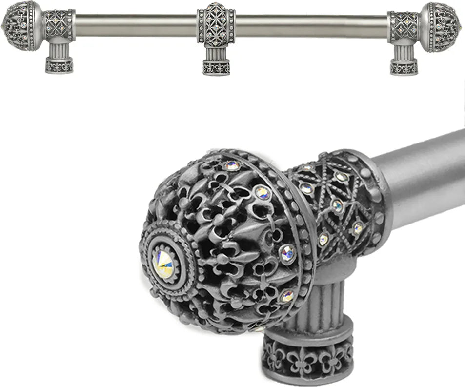 Versailles Fleur De Lys 12'' cc long pull large finial with Swarovski Crystals with center brace 7662