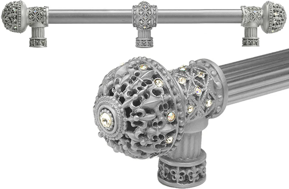 Versailles 7662-23AB Chrysalis Fleur De Lys 12'' cc long pull large finial w/ Swarovski Crystals w/ 5/8'' smooth center w/ center brace 7662-23AB