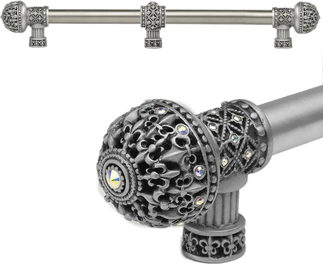 Versailles Fleur De Lys 18'' cc long pull large finial with Swarovski Crystals with center brace 7663