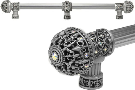 Versailles 7664R-11AB Satin Fleur De Lys 22'' cc long pull large finial w/ Swarovski Crystals w/ 5/8'' reeded center w/ center brace 7664R-11AB