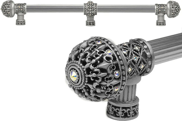 Versailles 7664R-11AB Satin Fleur De Lys 22'' cc long pull large finial w/ Swarovski Crystals w/ 5/8'' reeded center w/ center brace 7664R-11AB
