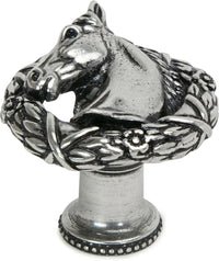 Americana horse in classic laurel leaf wreath knob left in finish Chalice 8000-9