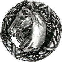 Americana horse in classic laurel leaf wreath knob left in finish Chalice 8000-9