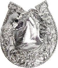 Americana horse in a horse shoe with a rose knob left in finish Platinum 8030-24