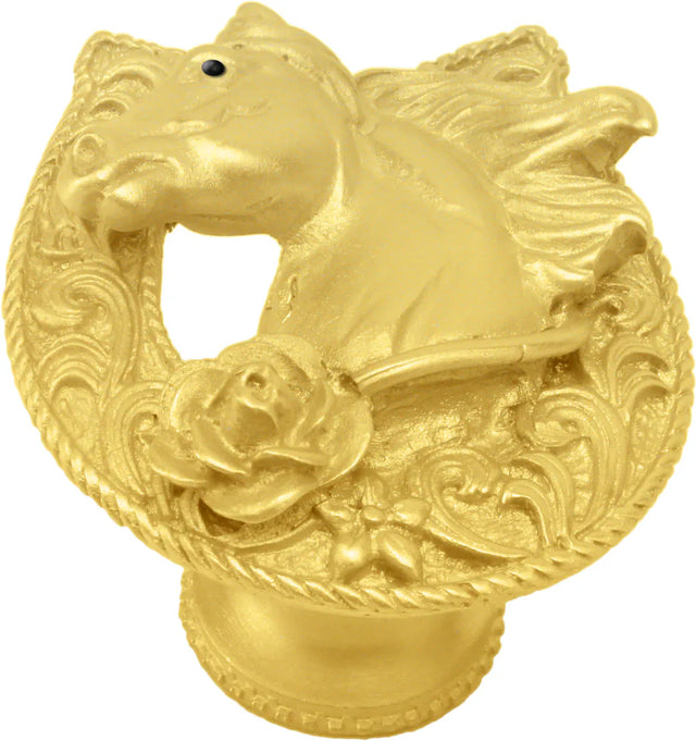 Classic Western Horse in a horse shoe w/ a rose knob left 8030-8