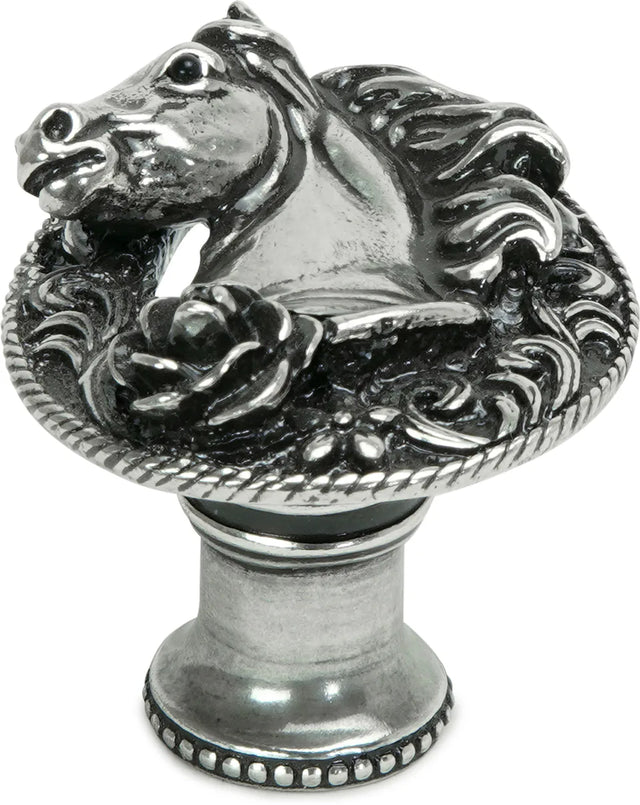 Americana horse in a horse shoe with a rose knob left in finish Chalice 8030-9