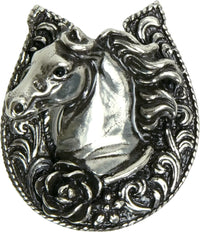 Americana horse in a horse shoe with a rose knob left in finish Chalice 8030-9