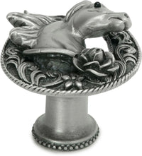 Americana horse in a horse shoe with a rose knob right in finish Satin 8031-11
