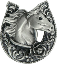 Americana horse in a horse shoe with a rose knob right in finish Satin 8031-11