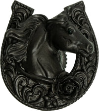 Americana horse in a horse shoe with a rose knob right in finish Bronze 8031-12
