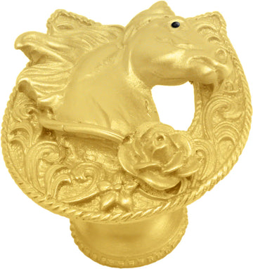 Classic Western Horse in a horse shoe w/ a rose knob right 8031-8