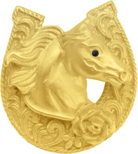 Classic Western Horse in a horse shoe w/ a rose knob right 8031-8