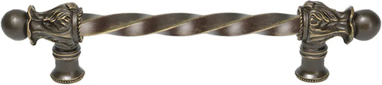 Acanthus 6'' cc with 3/8'' twist bar long pull Romanesque style in Antique Brass. 821-3