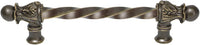 Acanthus 6'' cc with 3/8'' twist bar long pull Romanesque style in Antique Brass. 821-3