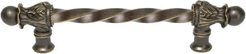 Acanthus 6'' cc with 3/8'' twist bar long pull Romanesque style in Antique Brass. 821-3