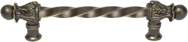 Acanthus 6'' cc with 3/8'' twist bar long pull Romanesque style in Antique Brass. 821-3