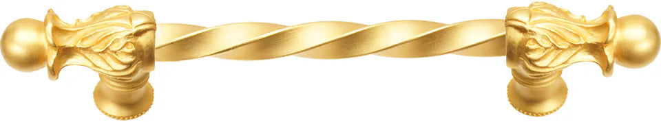 Acanthus 6'' cc with 3/8'' twist bar long pull Romanesque style in Gilded Mercury. 821-8