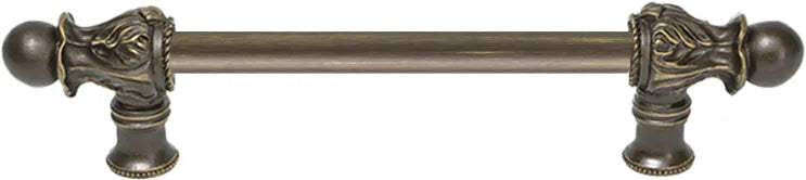 Acanthus 6'' cc with 1/2'' smooth bar long pull Romanesque style in Antique Brass. 821S-3