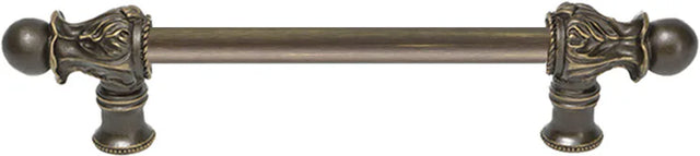 Acanthus 6'' cc with 1/2'' smooth bar long pull Romanesque style in Antique Brass. 821S-3