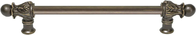Acanthus 9'' cc with 1/2'' smooth bar long pull Romanesque style in Antique Brass. 822S-3