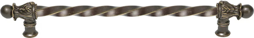 Acanthus 12'' cc with 3/8'' twist bar long pull Romanesque style in Antique Brass. 823-3