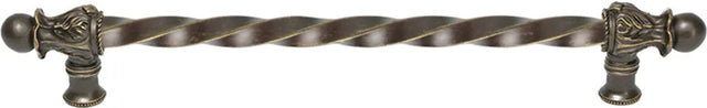 Acanthus 12'' cc with 3/8'' twist bar long pull Romanesque style in Antique Brass. 823-3