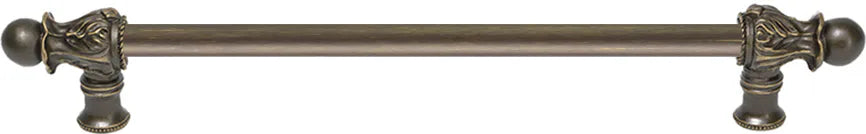 Acanthus 12'' cc with 1/2'' smooth bar long pull Romanesque style in Antique Brass. 823S-3