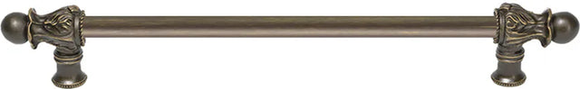 Acanthus 12'' cc with 1/2'' smooth bar long pull Romanesque style in Antique Brass. 823S-3