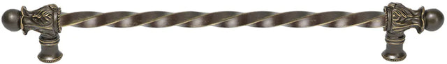 Acanthus 18'' cc with 3/8'' twist bar long pull Romanesque style in Antique Brass. 824-3