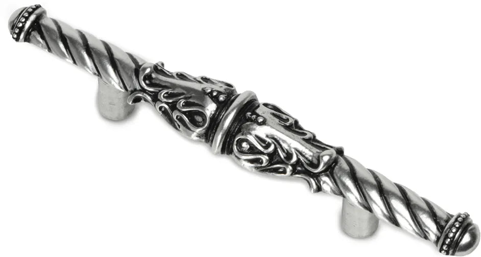 Acanthus 3'' cc pull Romanesque style in Gilded Mercury. 832-9