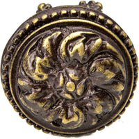 Acanthus & beaded large knob with column base Rosette style in Antique Brass. 851-3