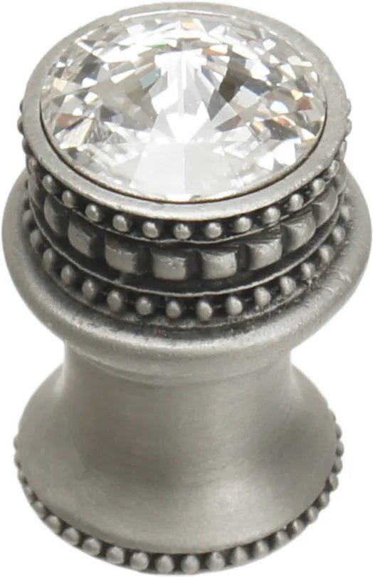 Caché medium round knob with flared foot with an 18mm Swarovski Clear Crystal in Satin. 860B-11C