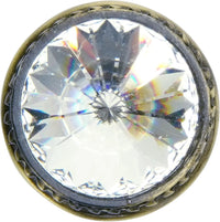 Cache Caché medium round knob with flared foot with an 18mm Swarovski Clear Crystal in Antique Brass. 860B-3C