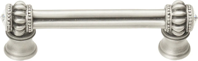 Caché double 3'' cc pull with flared foot with 2 rivoli Swarovski Clear Crystals in Satin. 861B-11C