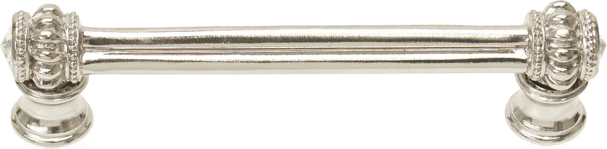 Caché double 4'' cc pull with flared foot with 2 rivoli Swarovski Clear Crystals in Platinum. 862B-24C