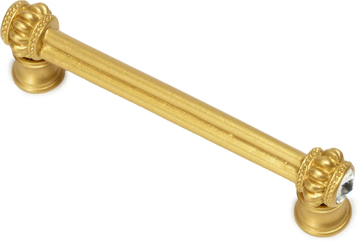 Caché double 4'' cc pull with flared foot with 2 rivoli Swarovski Clear Crystals in Gilded Mercury. 862B-8C