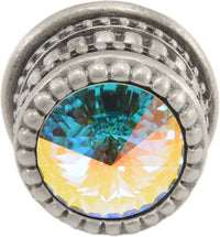 Cache Caché medium round knob with an 16mm rivoli Swarovski Aurore Boreale Crystal 863-11AB