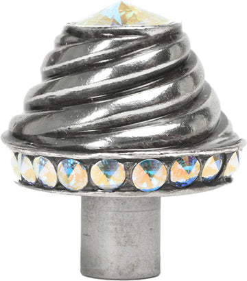 Caché large round knob with 19 rivoli Swarovski Aurore Boreale Crystals 864-9AB