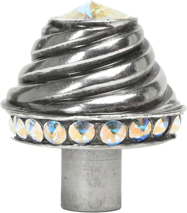 Caché large round knob with 19 rivoli Swarovski Aurore Boreale Crystals 864-9AB