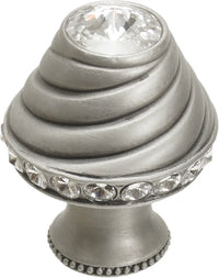 Caché medium round knob with flared foot with 19 rivoli Swarovski Clear Crystals in Satin. 864B-11C