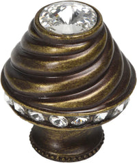 Cache Caché medium round knob with flared foot with 19 rivoli Swarovski Clear Crystals in Antique Brass. 864B-3C