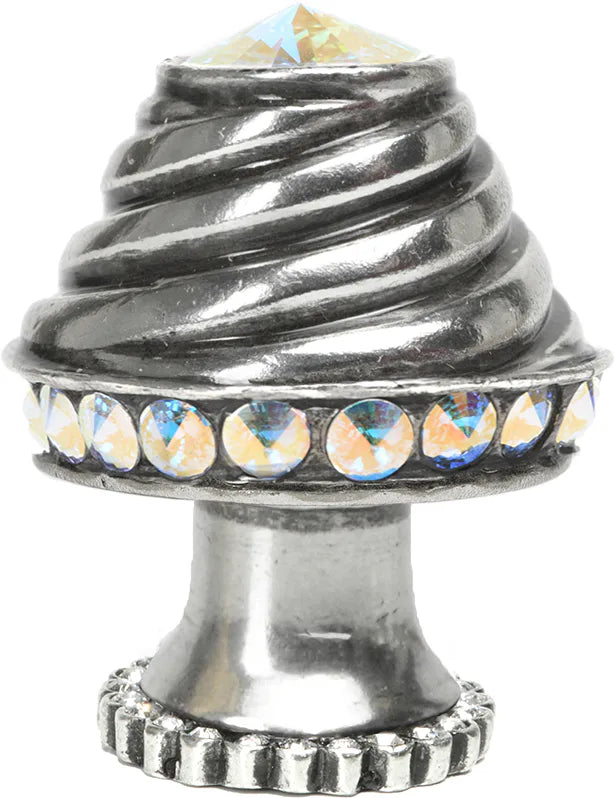 Caché medium round knob with halo platform with 42 Swarovski Aurore Boreale Crystals 864H-9AB