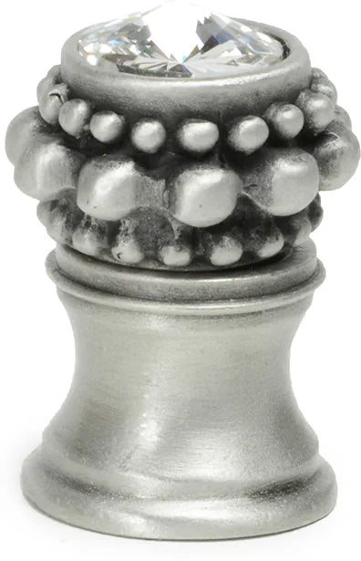 Caché small round knob with flared foot with a rivoli Swarovski Clear Crystal in Satin. 865B-11C